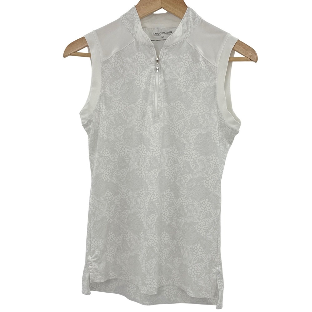 Maggie Lane Womens White Floral Sleeveless Quarter Zip SP Golf Polo‎